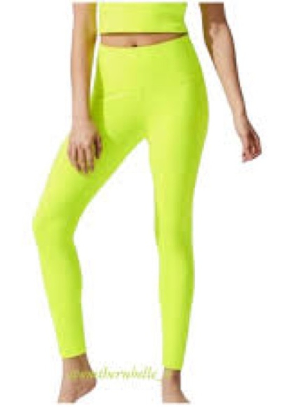 Carbon38 neon yellow leggings shine metallic women’s athletic small gym workout